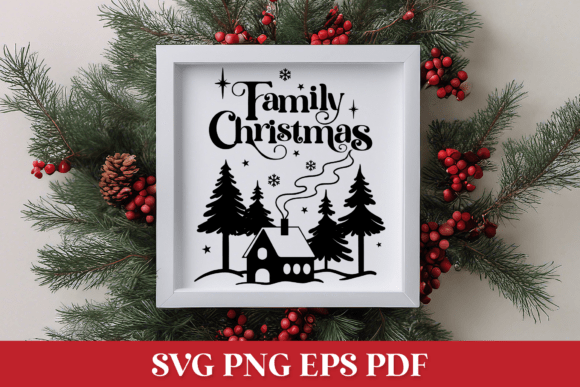 Family Christmas with Winter Scene Graphics for Crafts