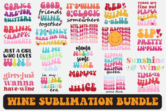 WINE Retro Svg Sublimation Design Bundle: Graphics for Crafts